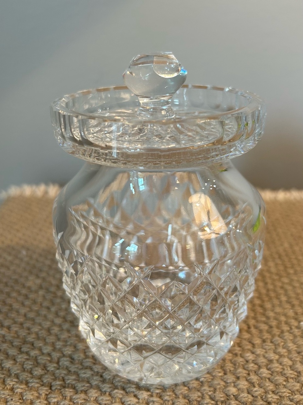 Waterford Diamond Cut Crystal Alana Jam Honey Jelly Jar w/Lid 4 5/8''